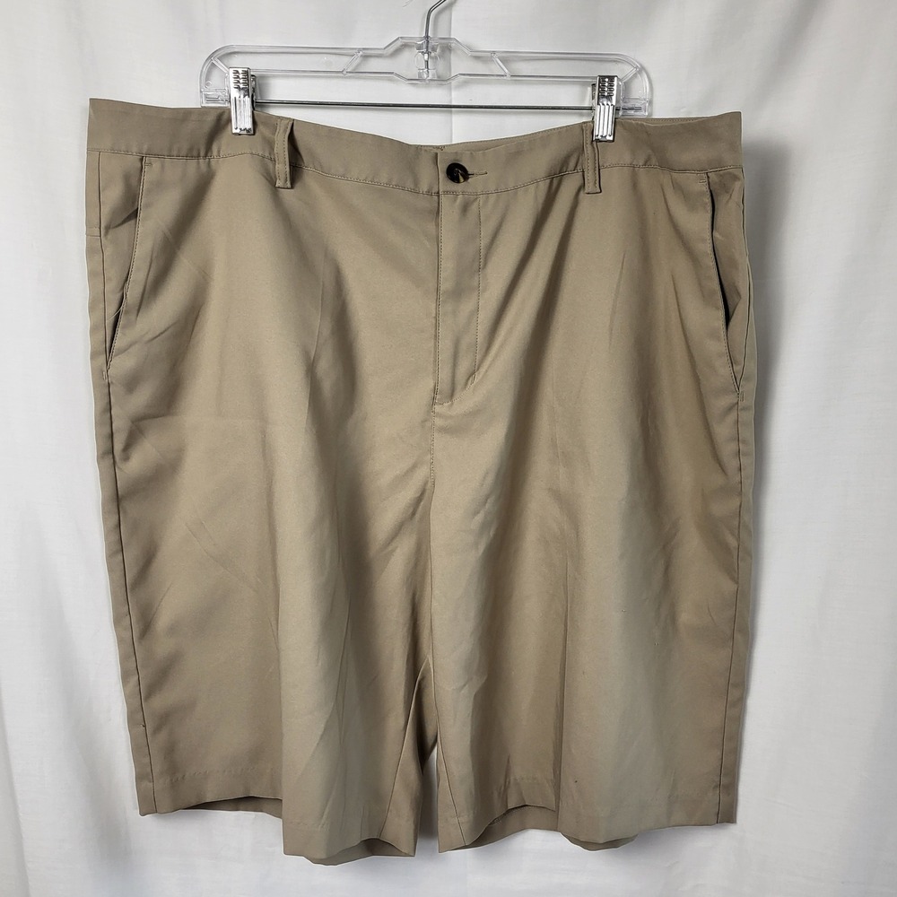 Adidas ClimaLite Golf Shorts Mens 42 Khaki Beige Performance Stretch Flat Front